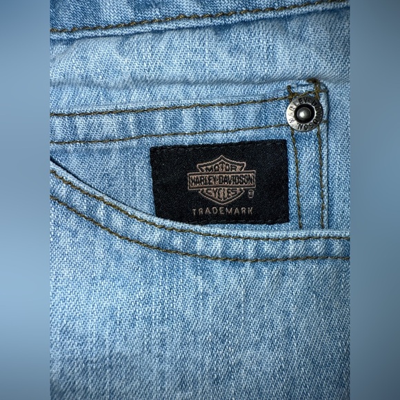 Vintage Harley Davidson Light Wash Jean Shorts Harley patches on back Sz 10 - Picture 10 of 13